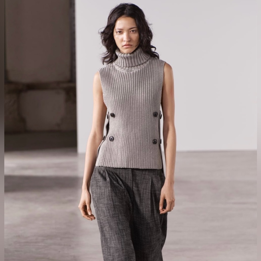 Zara Long Buttoned Knit Vest
